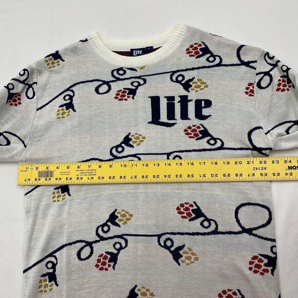 Miller Lite Sweater Mens XL Gray White Holiday Lights Hops Ugly Christmas Beer - Picture 5 of 8